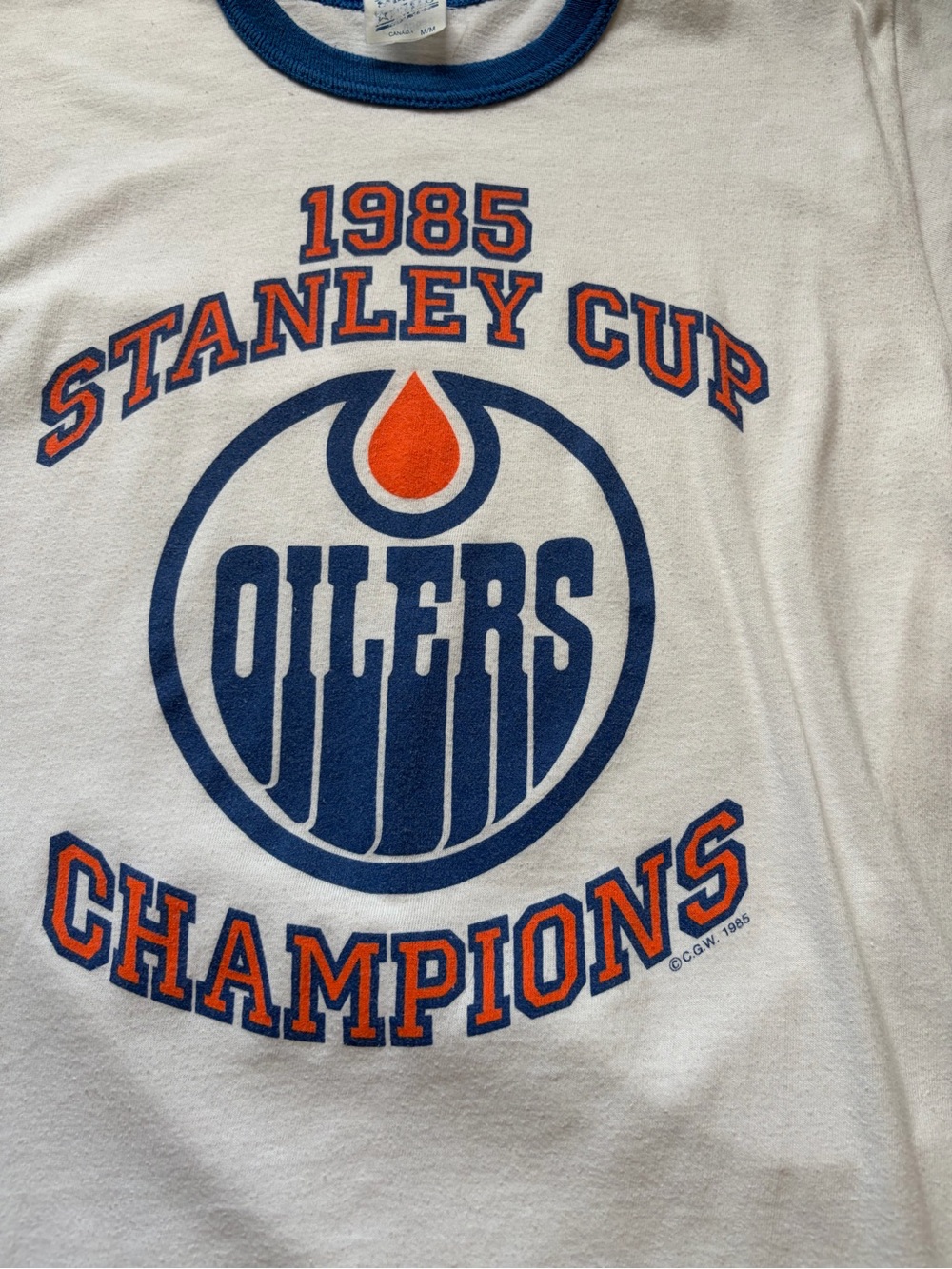Edmonton Oilers 1985 Stanley Cup Champions White Ringer Tee - Picture 4 of 8